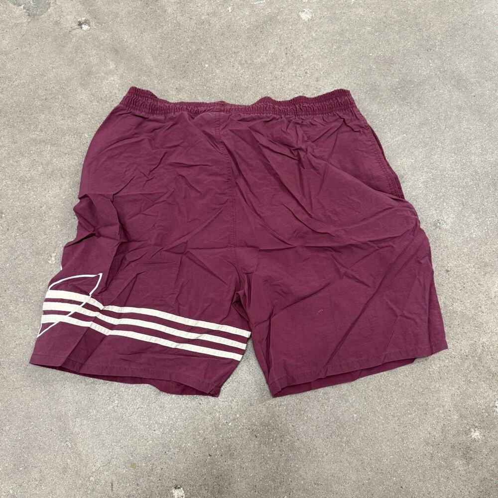 Vintage 90s Adidas 3 Stripe Shorts Embroidered Big Trefoil Athletic Maroon Large - Picture 3 of 7